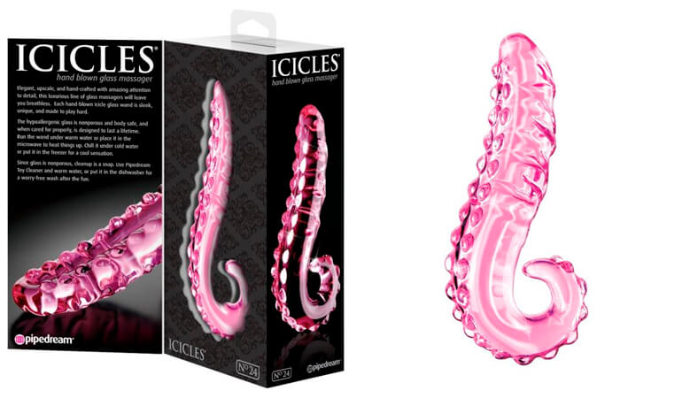Pink Textured Glass Tentacle Dildo